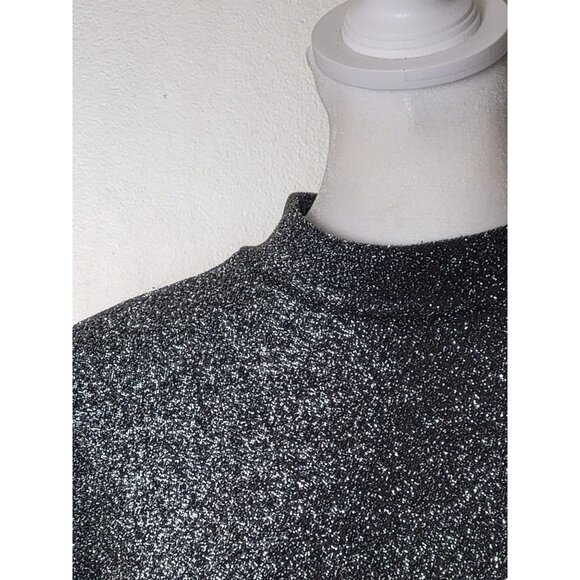 Topshop Black Silver Glitter Open Midi Cocktail Night Out Dress Size 6 - Picture 9 of 12